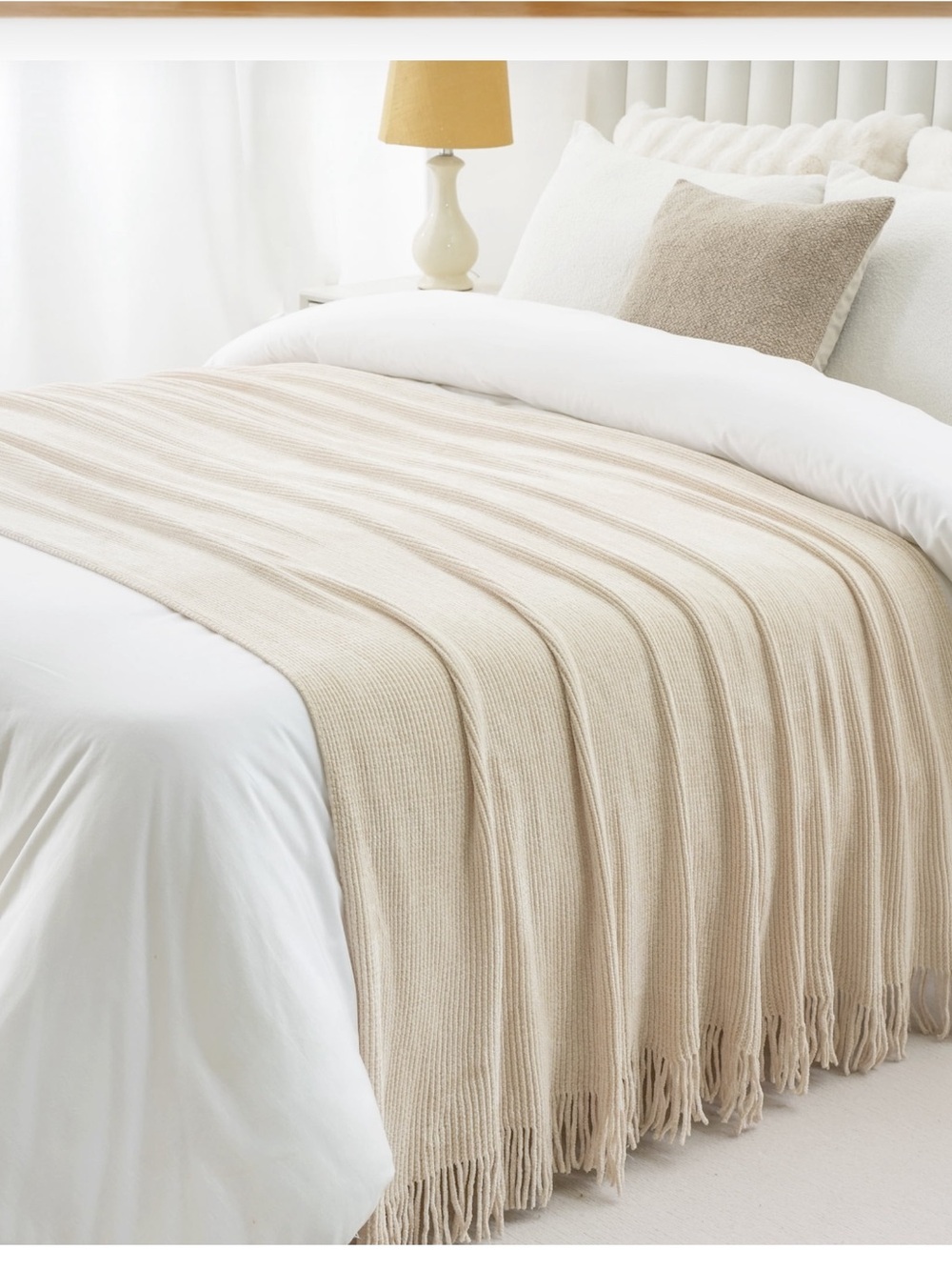 Battilo Cream Throw Blanket 50”x 60” - Soft Cozy Throw